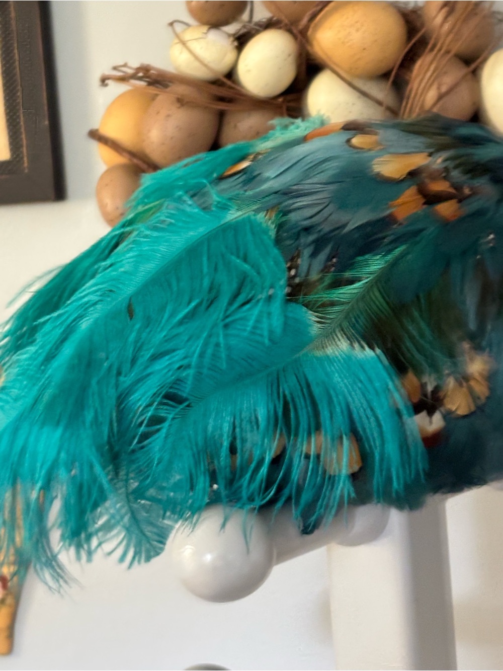 Jack McConnell vintage wool Teal Feather Cocktail  Statement Headpiece - Picture 4 of 10